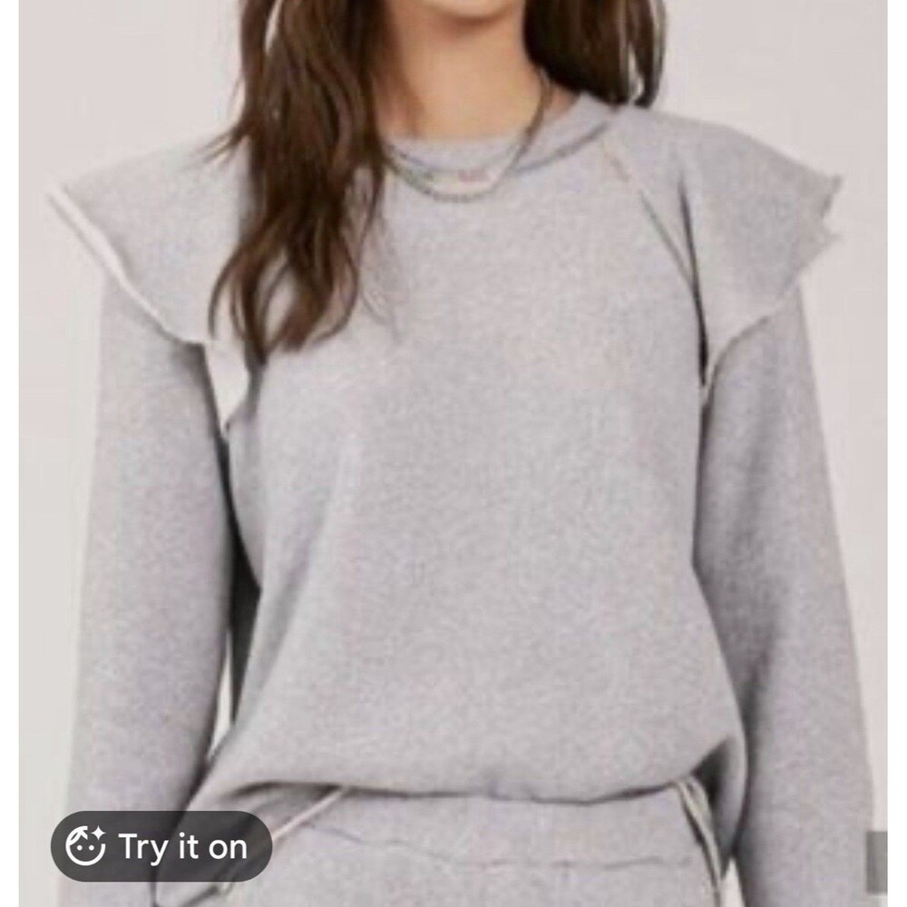 Something Navy Top Meghan Ruffle Shoulder Sweatshirt Light Gray Size  Small